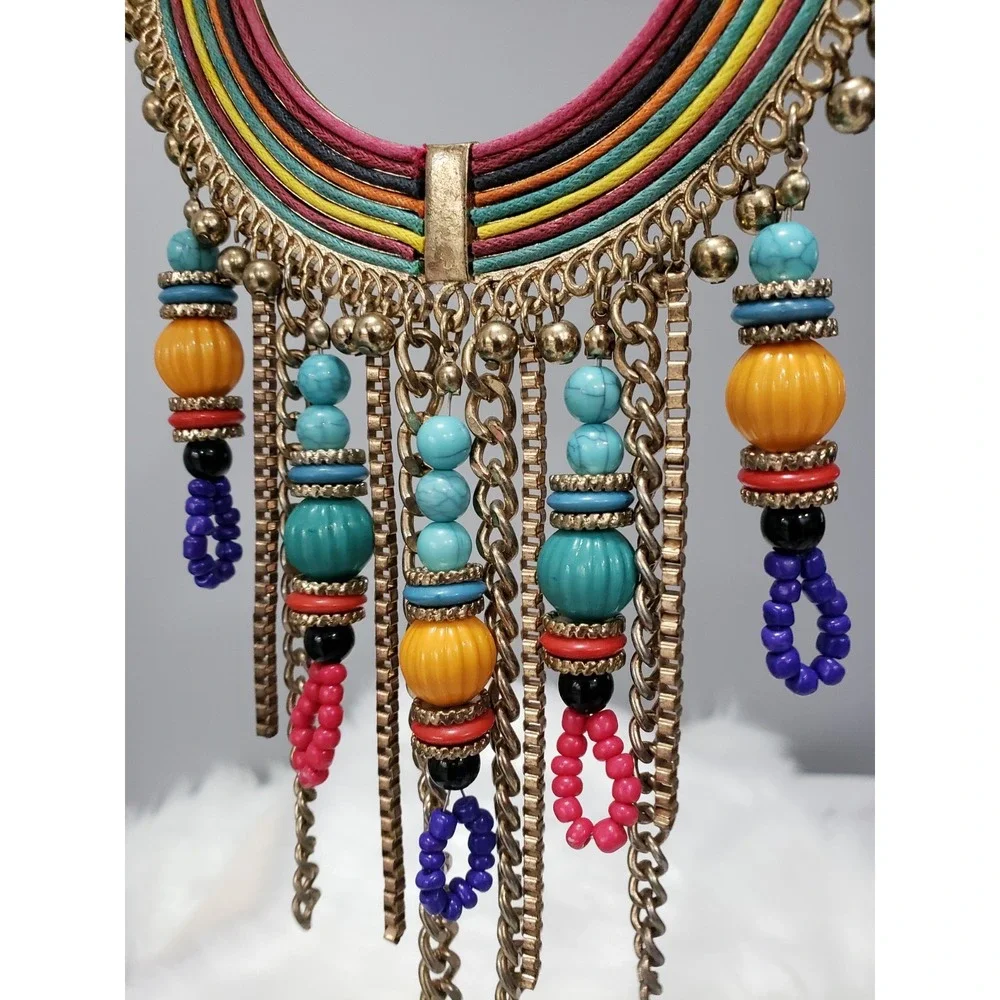 TRIBAL FASHION NECKLACE BIB STATEMENT RAINBOW CRESCENT MOON HIPPIE NECKLACE BOHO